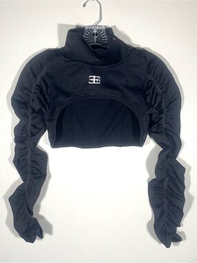 Engineered Life Black Ruched Sleeve Cropped Athletic Shrug Top Futuristic